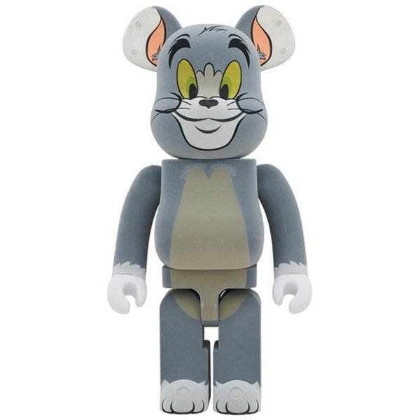 Bearbrick sæt Tom Flocky edition 400% & 100% featuring Tom from Tom & Jerry with gray and white pattern.