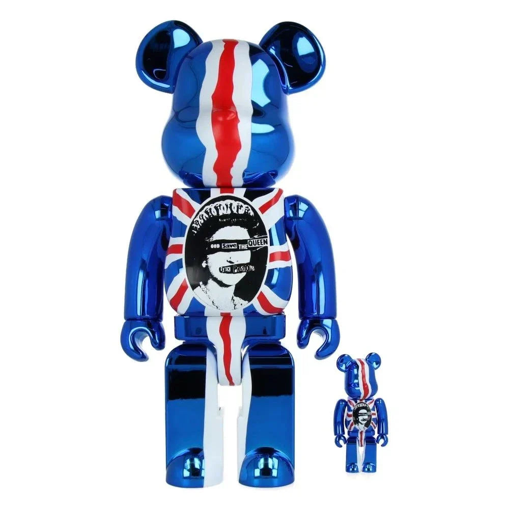 400% & 100% Bearbrick Set - Sex Pistols 'God Save the Queen' Chrome Edition with Punkrock Design