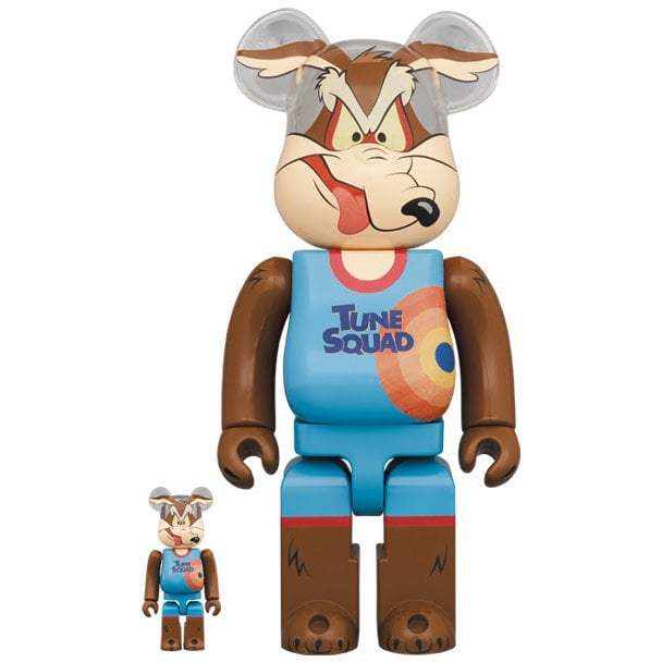 Wile E. Coyote Bearbrick Set featuring Tune Squad Jersey from Space Jam 2, 400% and 100% sizes by Medicom Toys.