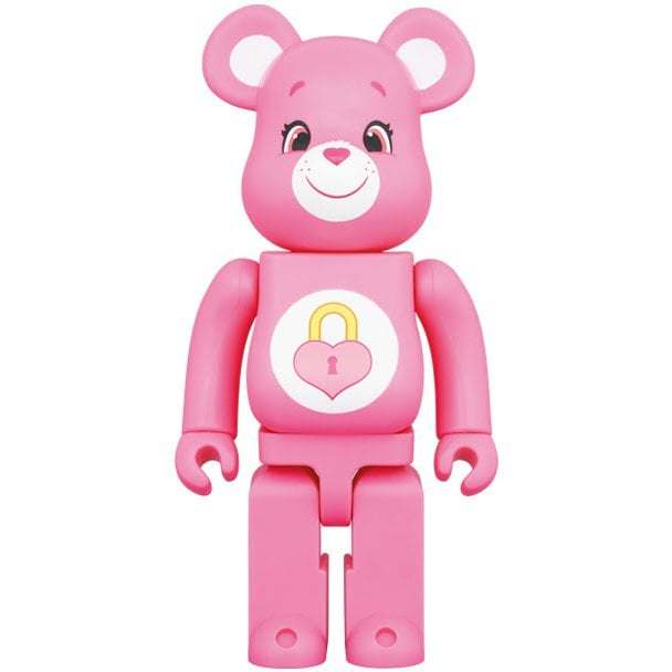 400% Bearbrick - Secret Bear with pink coat and heart-shaped padlock badge.