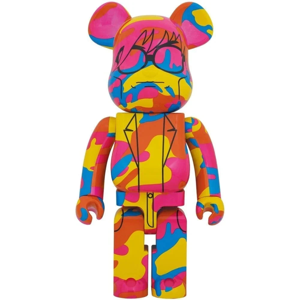 Colorful 1000% Bearbrick Andy Warhol special edition figure with vibrant patterns.