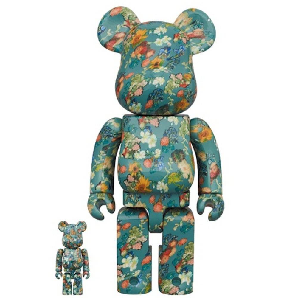 400% & 100% Bearbrick set with floral Van Gogh pattern celebrating 50th anniversary.