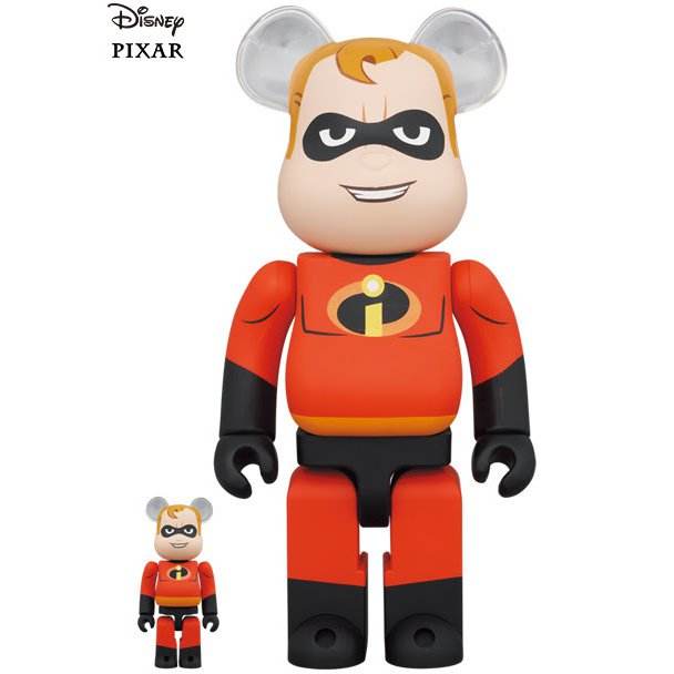 400% & 100% Bearbrick sæt med Mr. Incredible fra Disney Pixar's De Utrolige, superhelt figurer.