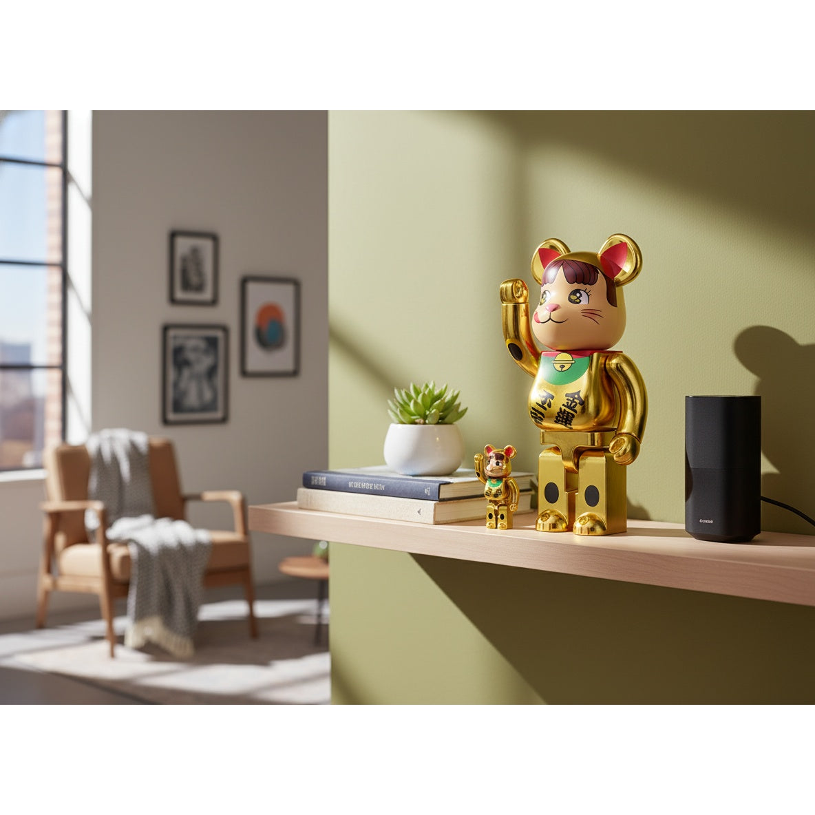 100% & 400% Bearbrick - Lucky Cat Peko-Chan (Double oval coin Gold plated)