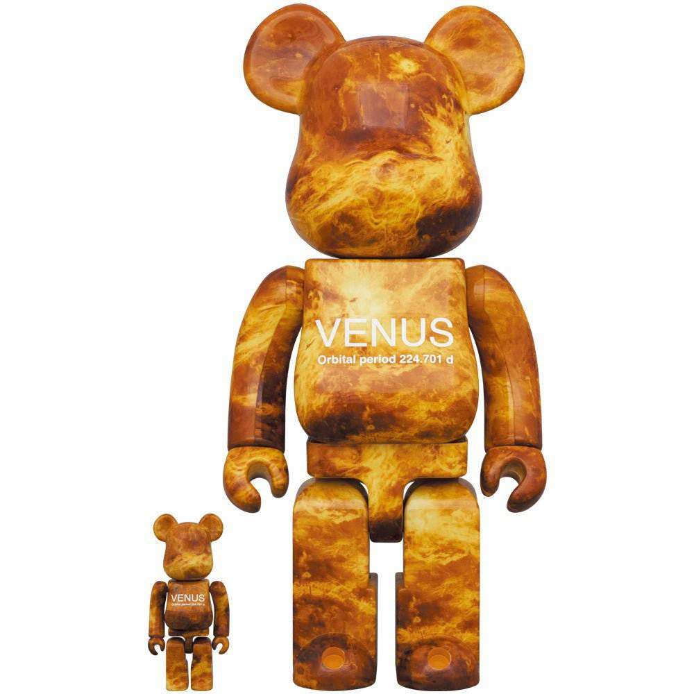 400% & 100% Bearbrick Venus figures with NASA x DaVinci design.