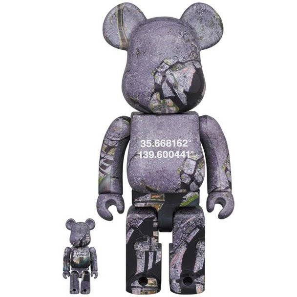 400% and 100% Bearbrick set featuring Tokyo satellite map design by Benjamin Grant
