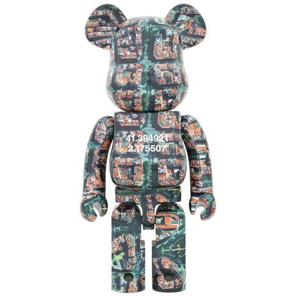 1000% Bearbrick figure with Barcelona satellite imagery design by Benjamin Grant