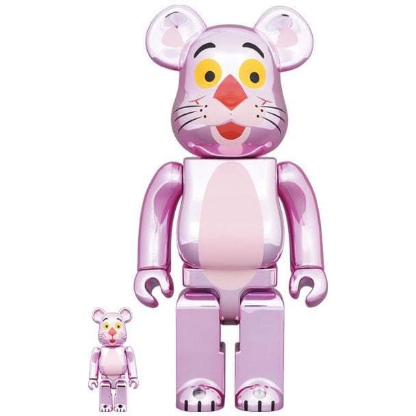 Chrome finish Pink Panther Bearbrick figures in 400% and 100% sizes by Medicom Toys