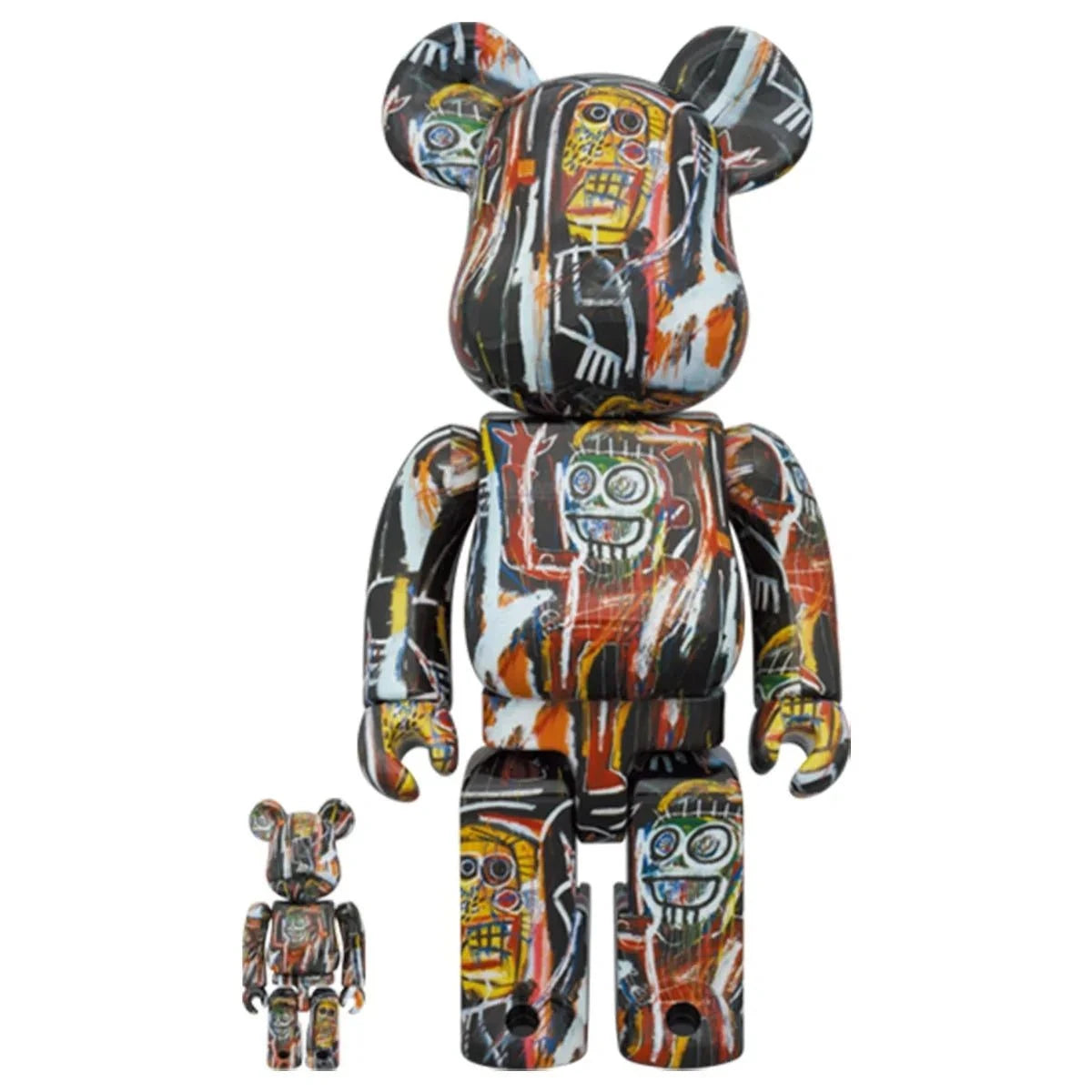400% & 100% Bearbrick set Jean-Michel Basquiat v11 with colorful abstract designs.