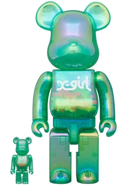 400% & 100% Bearbrick Set - X-girl (Clear Green)-Medicom Toy-Bearbrick