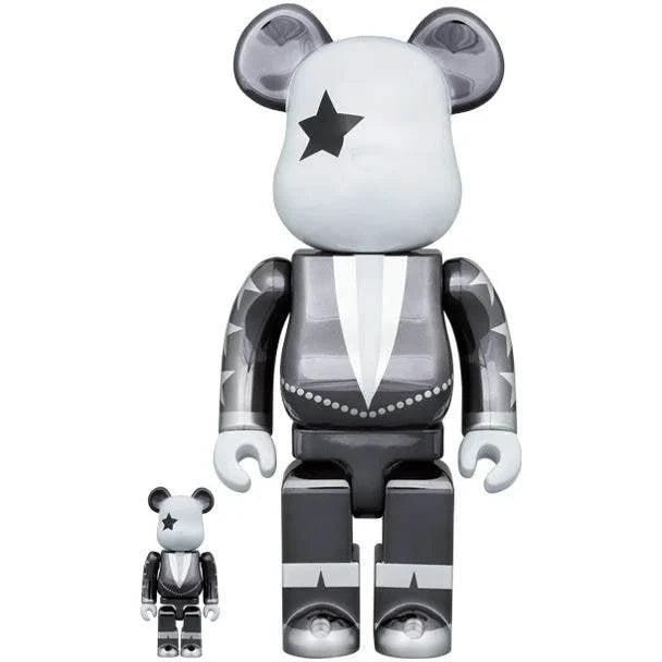 400% & 100% Bearbrick KISS Star Child Chrome Edition figures by Medicom Toys.