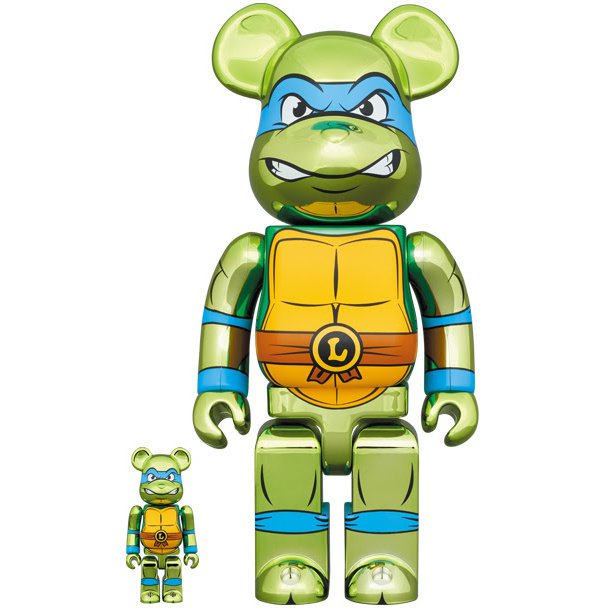 400% & 100% Bearbrick set - Leonardo Chrome (Teenage Mutant Ninja Turtles)