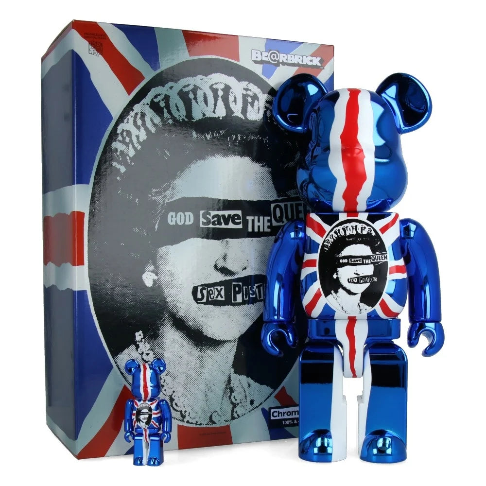 400% & 100% Bearbrick sæt - Sex Pistols - God save the Queen (Chrome Edition)