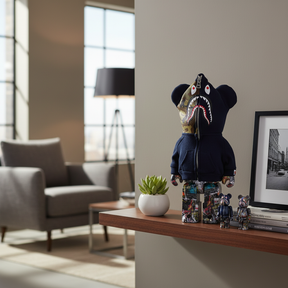 400% & 100% Bearbrick 3 pcs sæt - BAPE(R) LEGACY CAMO SHARK (Navy ver.)-Medicom Toy-Bearbrick