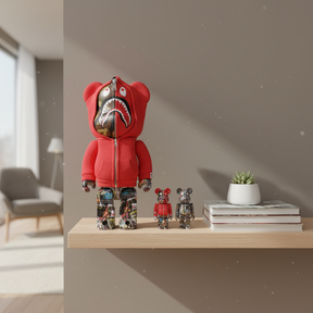 400% & 100% Bearbrick 3 pcs sæt - BAPE(R) LEGACY CAMO SHARK (Red ver.)-Medicom Toy-Bearbrick