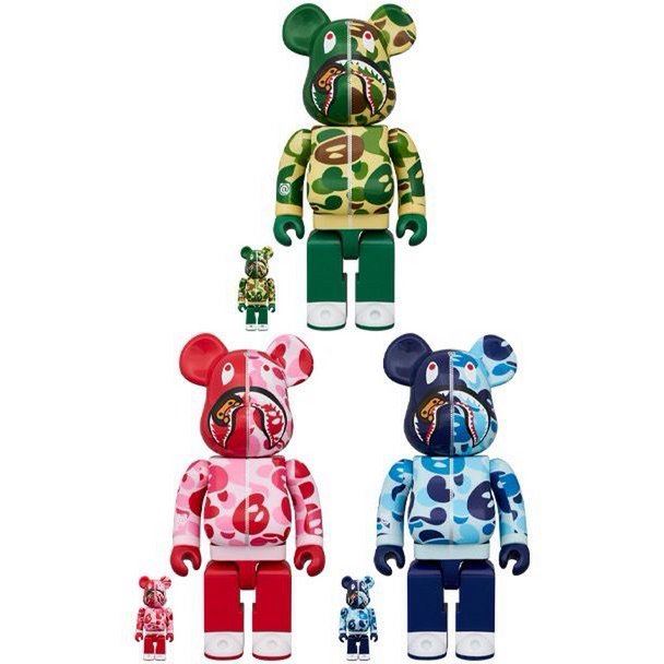 400% & 100% Bearbrick set - Bape - Baby Milo Shark Camo set (3 pieces)