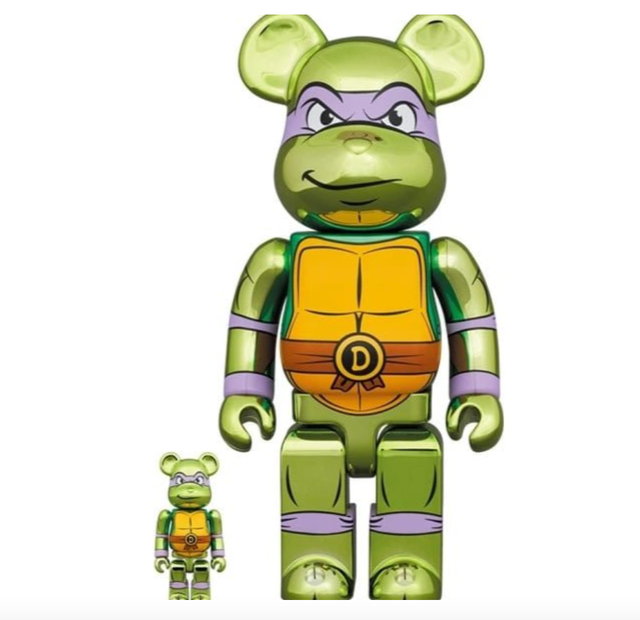 400% & 100% Bearbrick set - Donatello Chrome (Teenage Mutant Ninja Turtles)