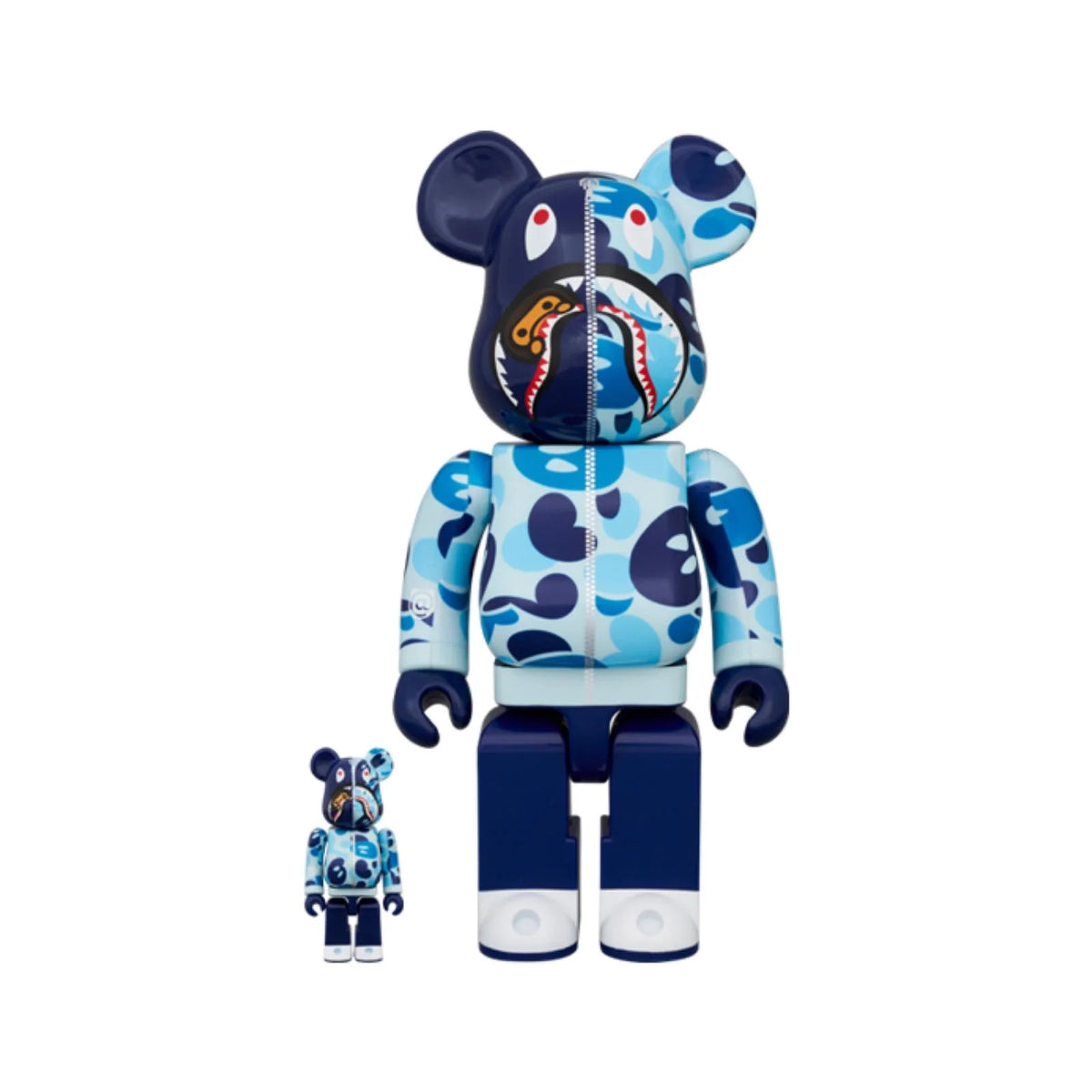 400% & 100% Bearbrick Set - Bape - Baby Milo Shark Camo, Blue