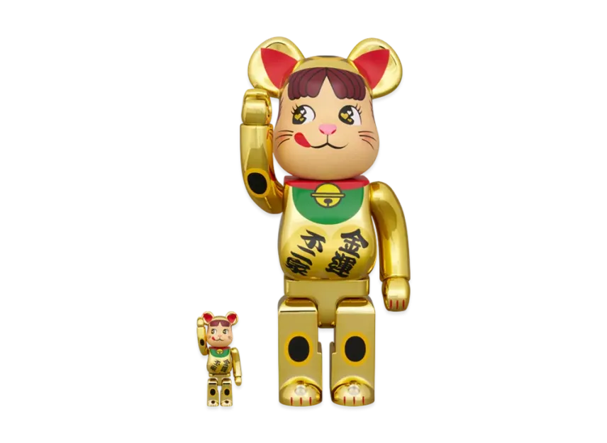 100% & 400% Bearbrick – Lucky Cat Peko-Chan (Double oval coin Gold pla