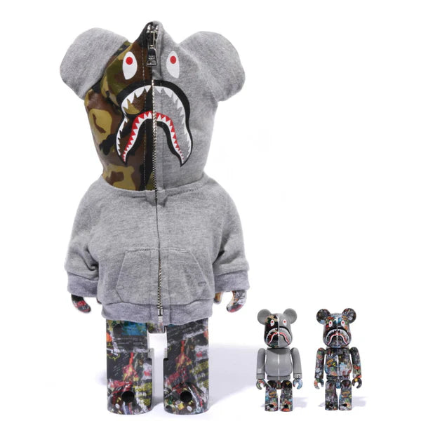 400% & 100% Bearbrick 3-piece Set - BAPE(R) LEGACY CAMO SHARK (Grey ve